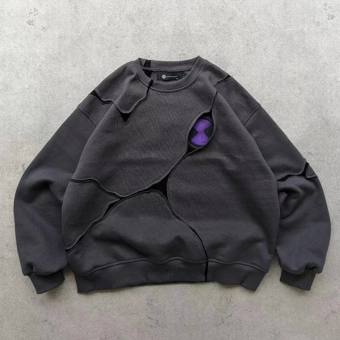 Dark Purple Patchwork Hoodie | Vintage Irregular Slit Pullover Hoodies & Sweatshirts - The Eezee Shop