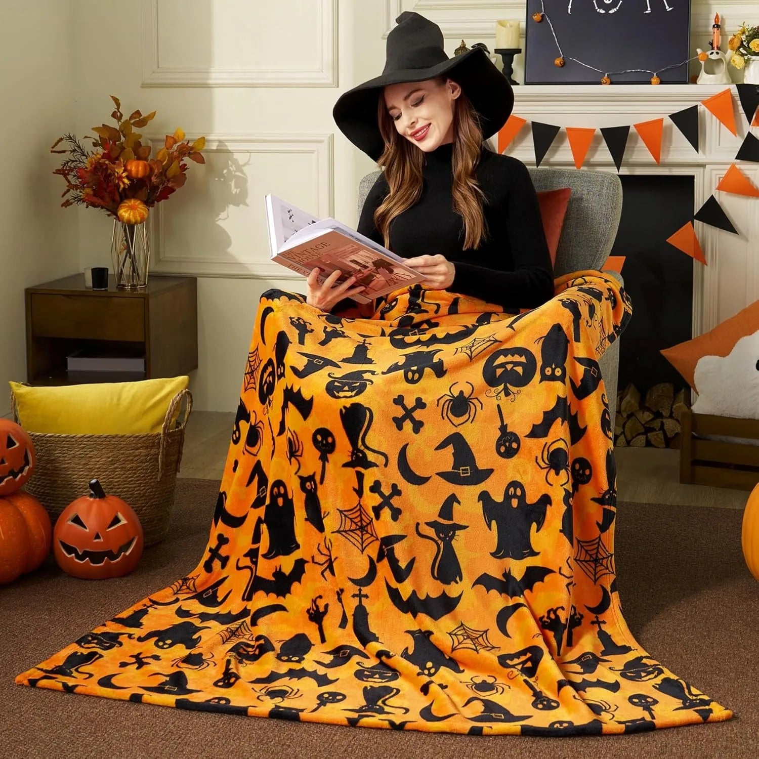Bat, Pumpkin & Skull Throw Blanket | Lightweight Halloween Blanket Throw Blankets - The Eezee Shop
