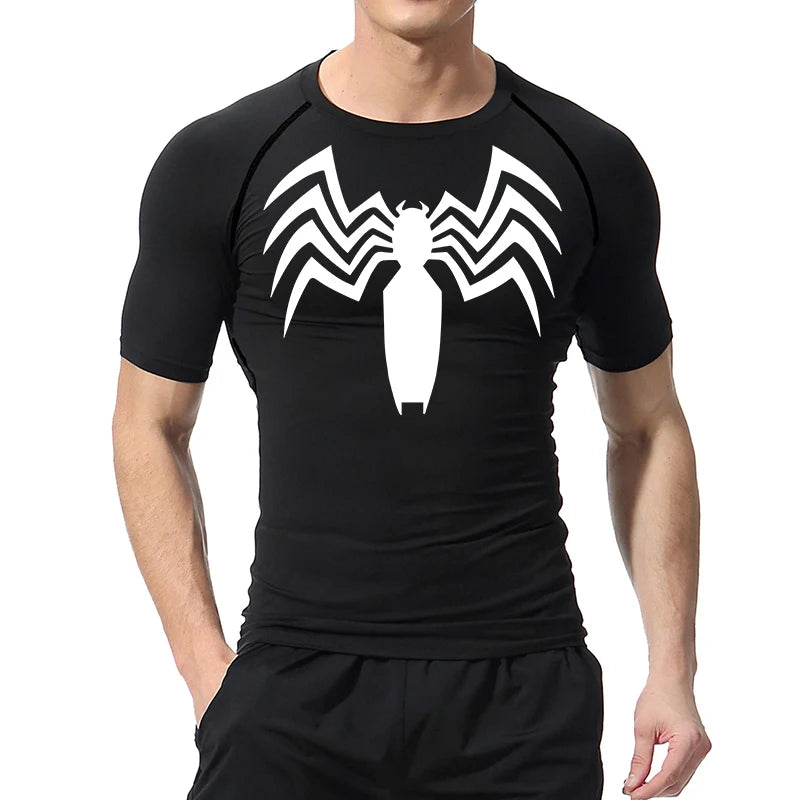 Spider Print Compression Shirts for Men Summer Short Sleeve Rash Guard Other - The Eezee Shop