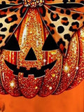 Glitter Pumpkin Leopard Bow Sweatshirt | Women's Orange Pullover Hoodies & Sweatshirts - The Eezee Shop