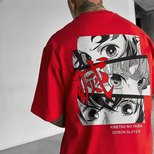 Oversized Men's T-shirt Demon Slayer Anime Print Summer Trendy Women Short Sleeve Graphic Tee Streetwear Casual Tops Y2K Clothes Anime Tshirts - The Eezee Shop