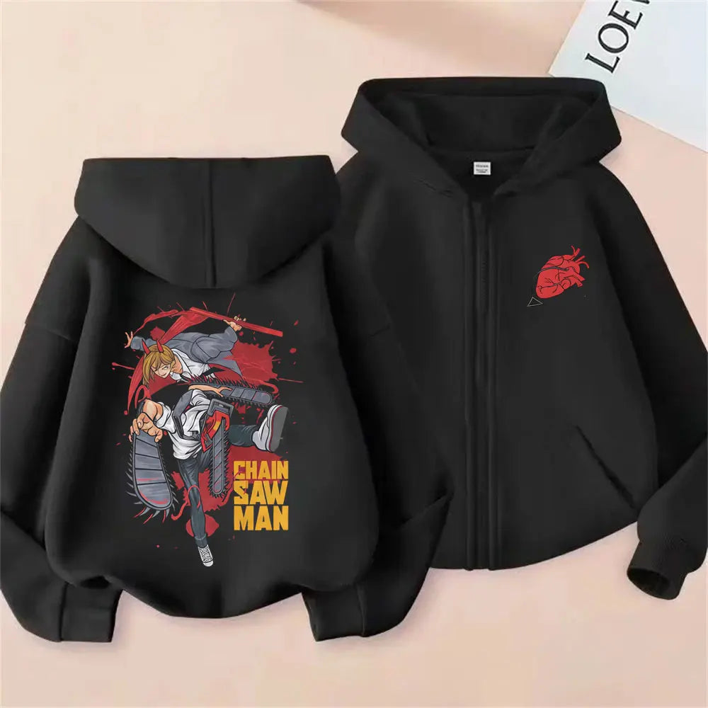 Pochita Washed Zip-Up Hoodie | Chainsaw Man Retro Jacket Hoodies & Sweatshirts - The Eezee Shop
