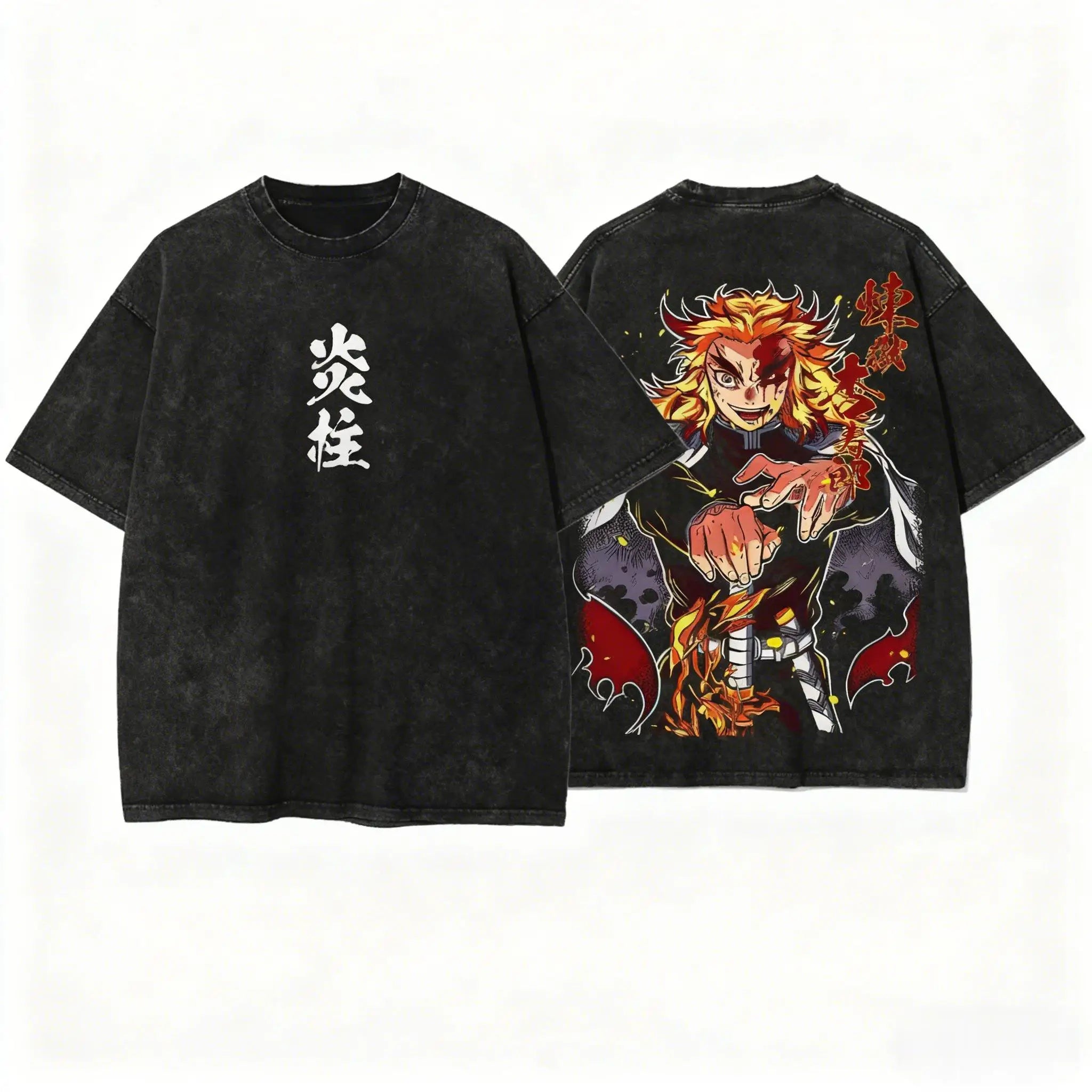 Rengoku Kyojuro Washed T-Shirt | Demon Slayer Graphic Tee Graphic Tees - The Eezee Shop