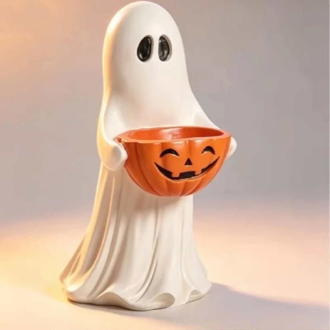 Ghost with Pumpkin Candy Dish | Resin Halloween Tiered Tray Decor Halloween Figurines - The Eezee Shop