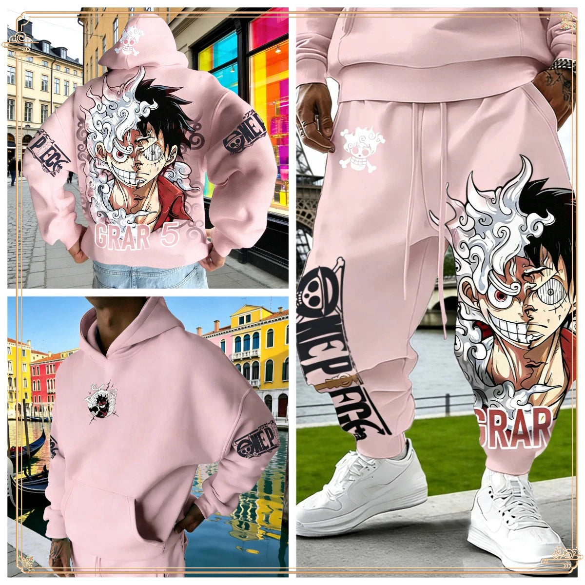 Luffy Gear 5 Hoodie & Pants Set | Red Cotton Tracksuit Outfit Sets - The Eezee Shop