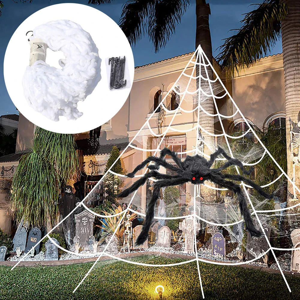 5m Giant Triangle Spider Web | Plush Halloween Yard Decor Outdoor Halloween Decorations - The Eezee Shop