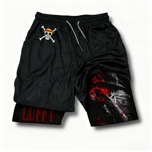 One Piece Anime New Printed 2-in-1 Sports Shorts 2026 Summer Street Trendy Fashion Fitness Swimming Hiking Double Layer Shorts performance shorts - The Eezee Shop