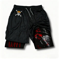 One Piece Anime New Printed 2-in-1 Sports Shorts 2026 Summer Street Trendy Fashion Fitness Swimming Hiking Double Layer Shorts performance shorts - The Eezee Shop