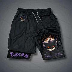 2026 Pokémon Japanese Anime Peripheral Double-layer Shorts Latest Men's Trend Breathable Loose Sports Five-point Pants Performance shorts - The Eezee Shop