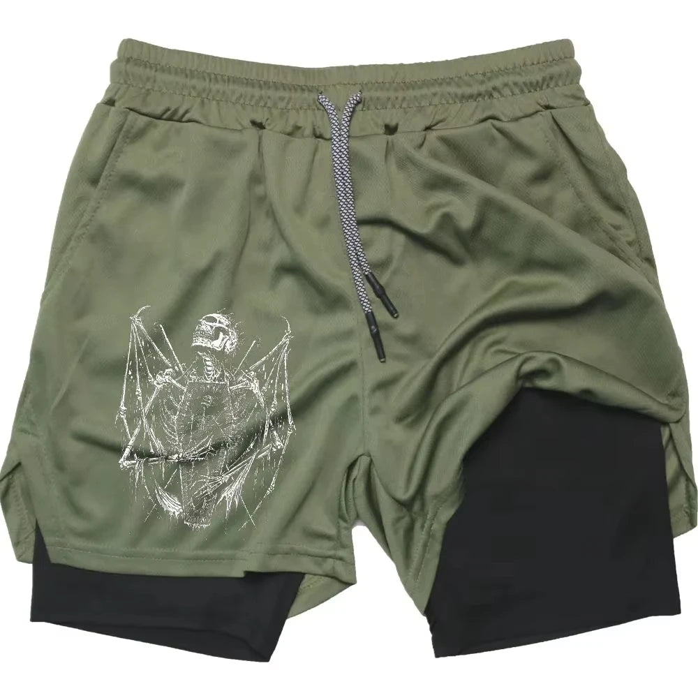 Y2K Skull 2-in-1 Gym Shorts | Men's Quick Dry Training Shorts Shorts - The Eezee Shop