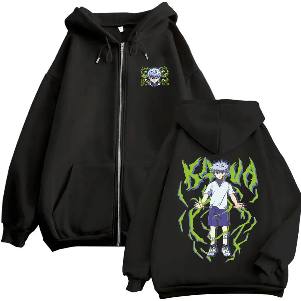 Killua Zoldyck Zip-Up Hoodie | Hunter x Hunter Fleece Jacket Hoodies & Sweatshirts - The Eezee Shop