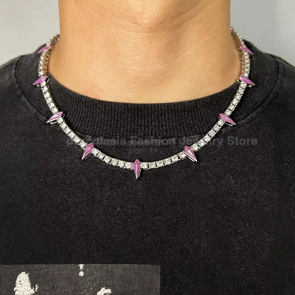 Lightning Pendant Tennis Necklace | Purple Iced Out CZ Chain Jewelry - The Eezee Shop