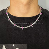 Lightning Pendant Tennis Necklace | Purple Iced Out CZ Chain Jewelry - The Eezee Shop