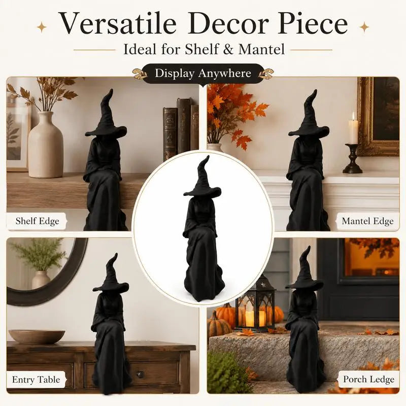 Seated Faceless Witch Figurine | Gothic Shelf Hanging Decor Halloween Figurines - The Eezee Shop