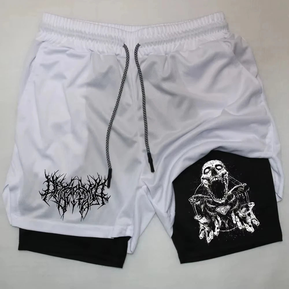 Y2K Skull 2-in-1 Gym Shorts | Men's Quick Dry Training Shorts Shorts - The Eezee Shop