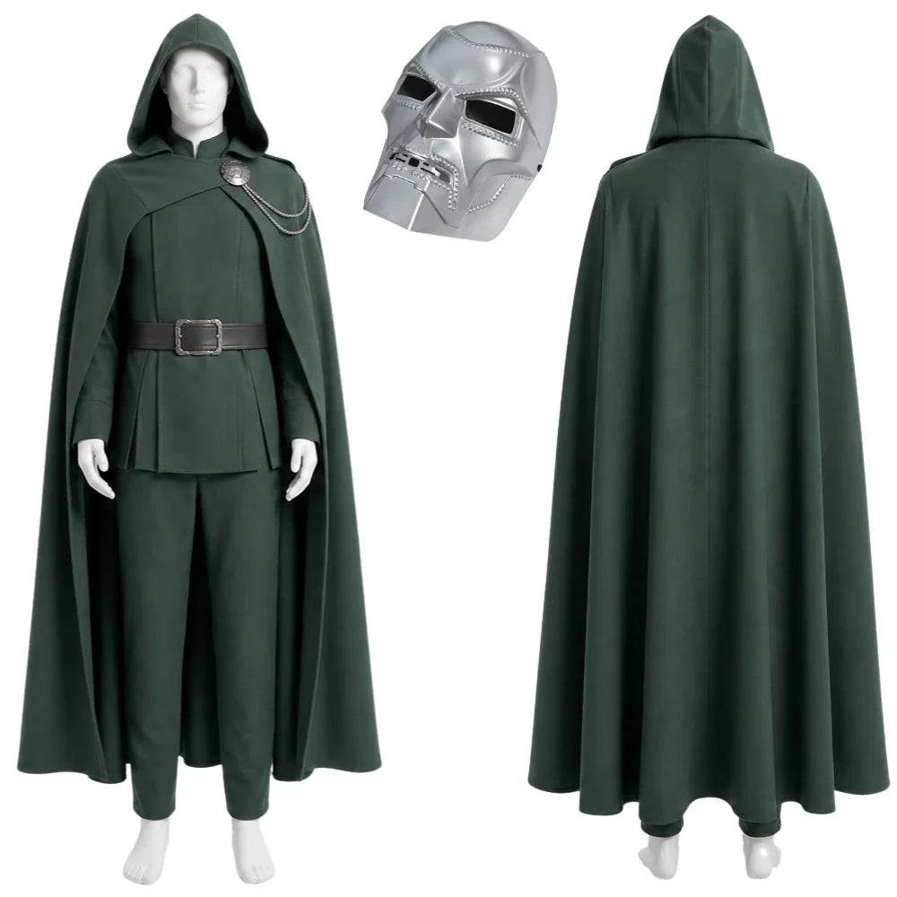 Doctor Doom Costume with Mask | Green Hooded Cloak, Coat & Pants Cosplay Costumes - The Eezee Shop