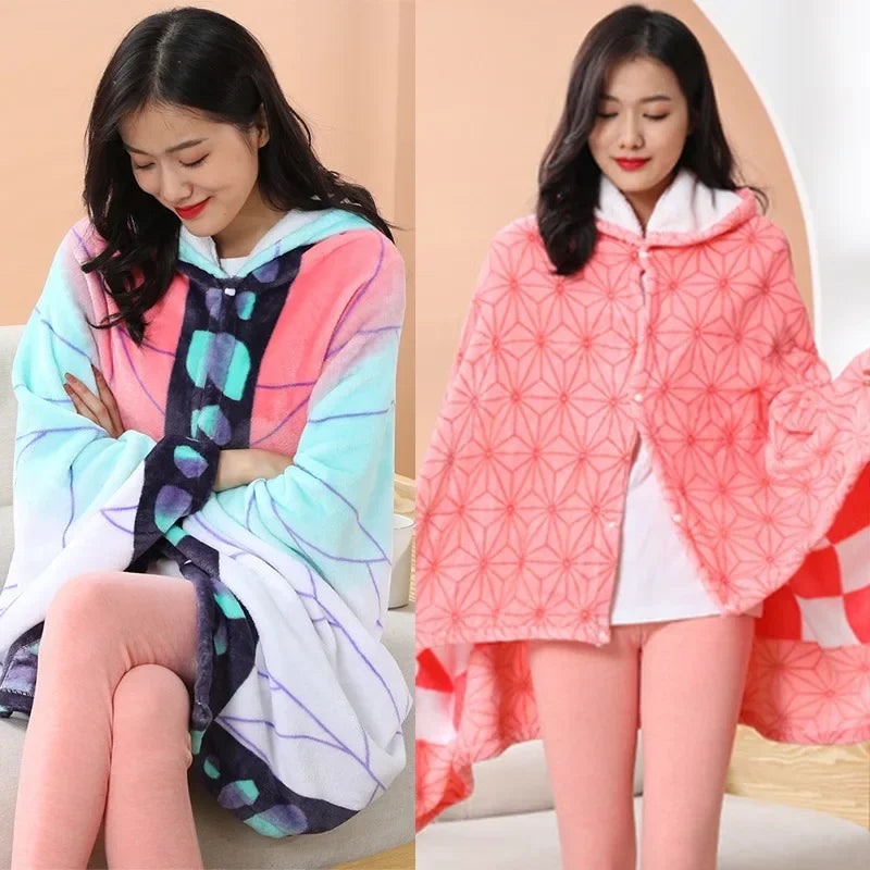 Demon Slayer Wearable Blanket Hoodie | Flannel Cosplay Cloak Throw Blankets - The Eezee Shop