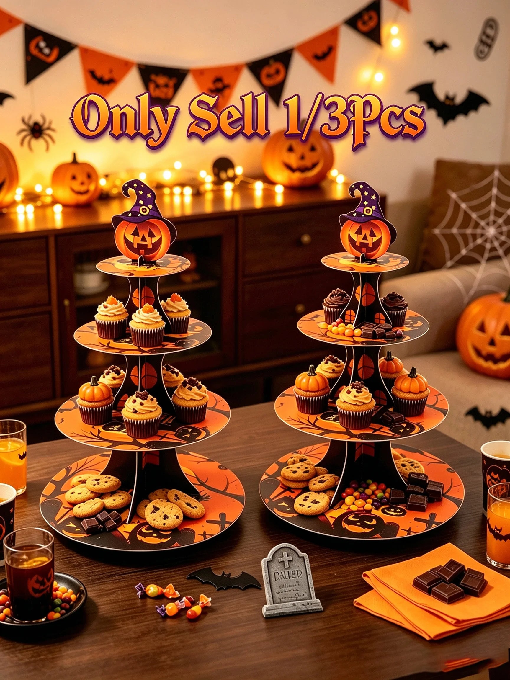 Halloween Evil Pumpkin Tiered Cake Stand | Party Dessert Tower Party Supplies - The Eezee Shop