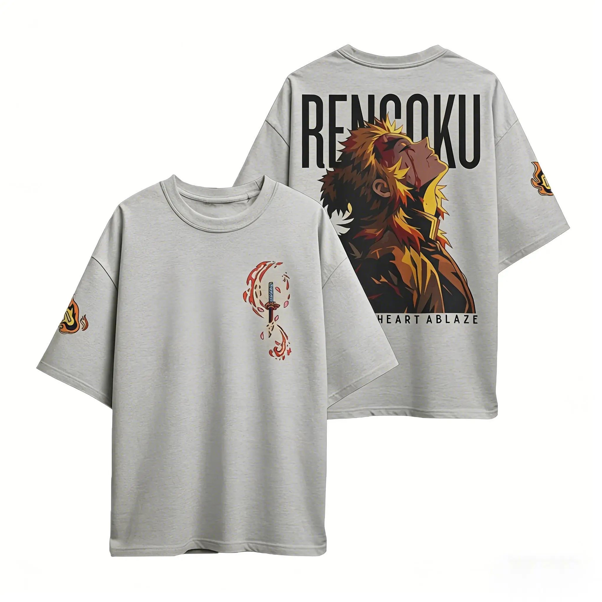 Rengoku Oversized Cotton T-Shirt | Demon Slayer Graphic Tee Graphic Tees - The Eezee Shop
