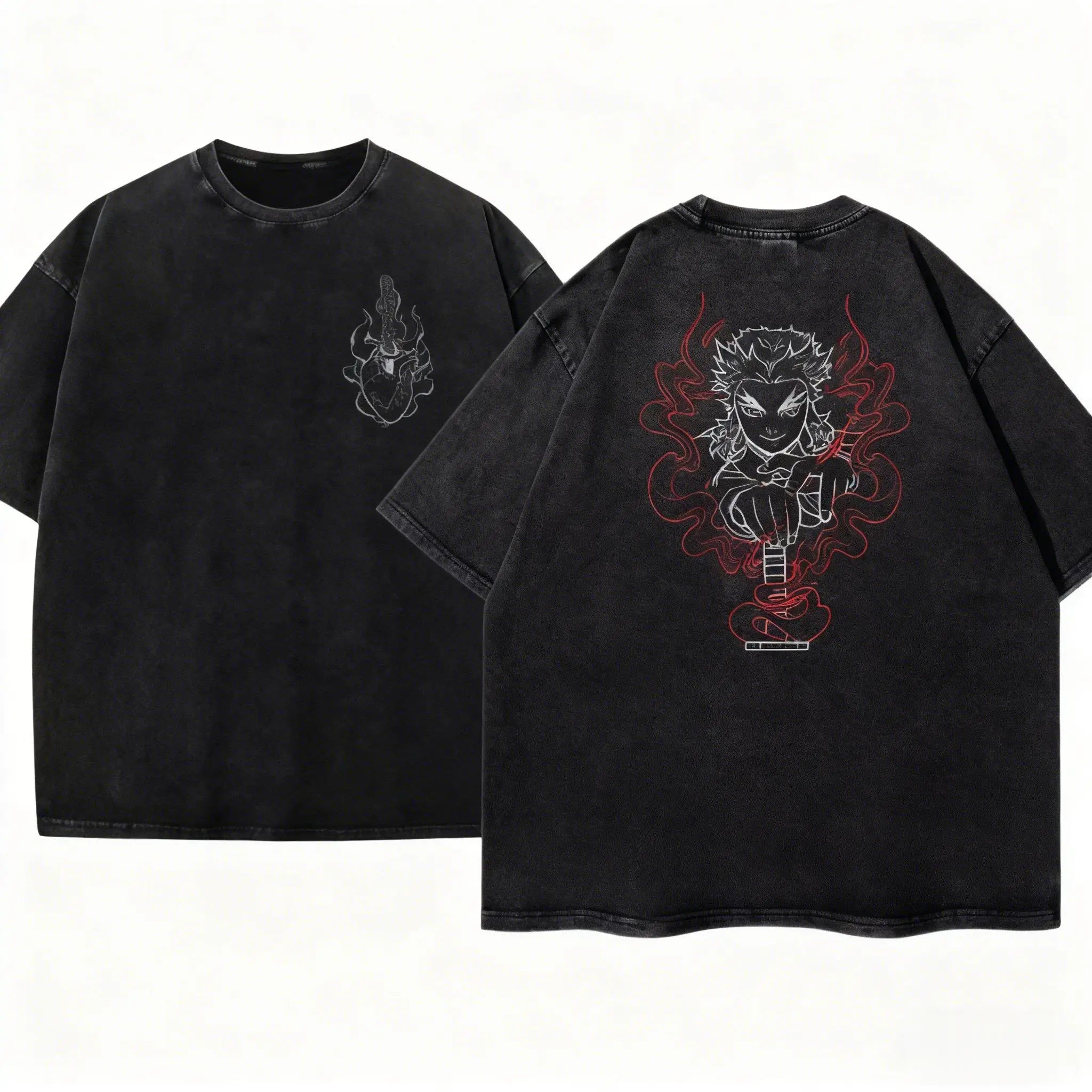 Rengoku Kyojuro Washed T-Shirt | Demon Slayer Graphic Tee Graphic Tees - The Eezee Shop