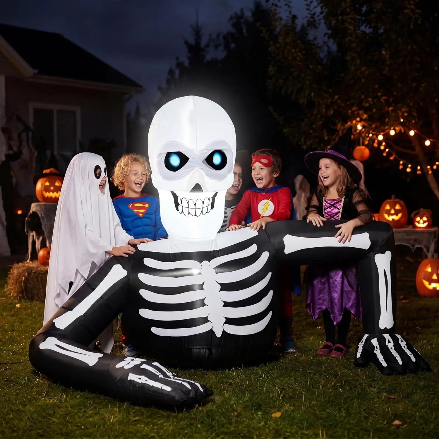 5.5ft Skeleton Inflatable with Animated LCD Eyes | Yard Decor Outdoor Halloween Decorations - The Eezee Shop