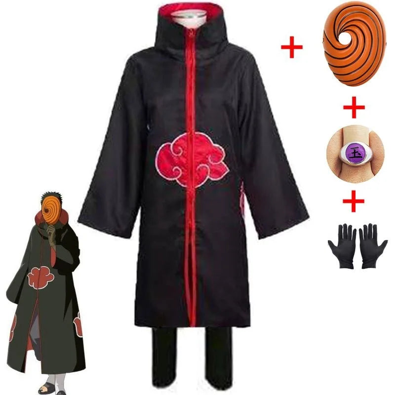 Tobi Obito Cosplay Costume | Akatsuki Coat, Mask & Ring Set Cosplay Costumes - The Eezee Shop