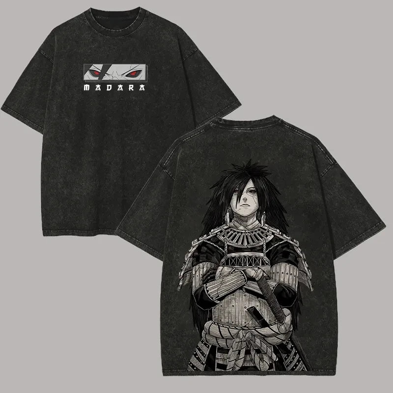 Madara Uchiha Sharingan Acid Wash Back Print T-Shirt Naruto Anime Streetwear Tee for Men Anime Tshirts - The Eezee Shop
