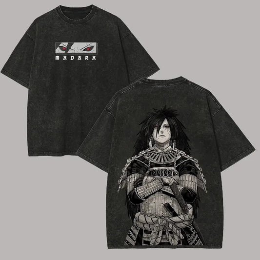 Madara Uchiha Sharingan Acid Wash Back Print T-Shirt Naruto Anime Streetwear Tee for Men Anime Tshirts - The Eezee Shop