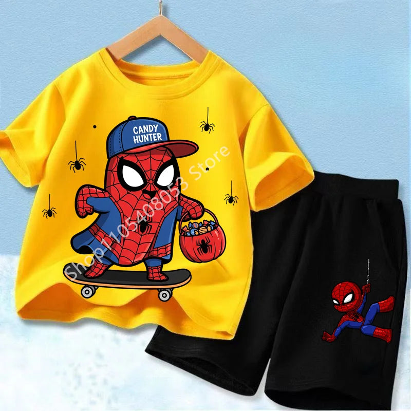 Kids Spider Hero T-Shirt & Shorts Set | Summer Outfit 3-12Y Outfit Sets - The Eezee Shop