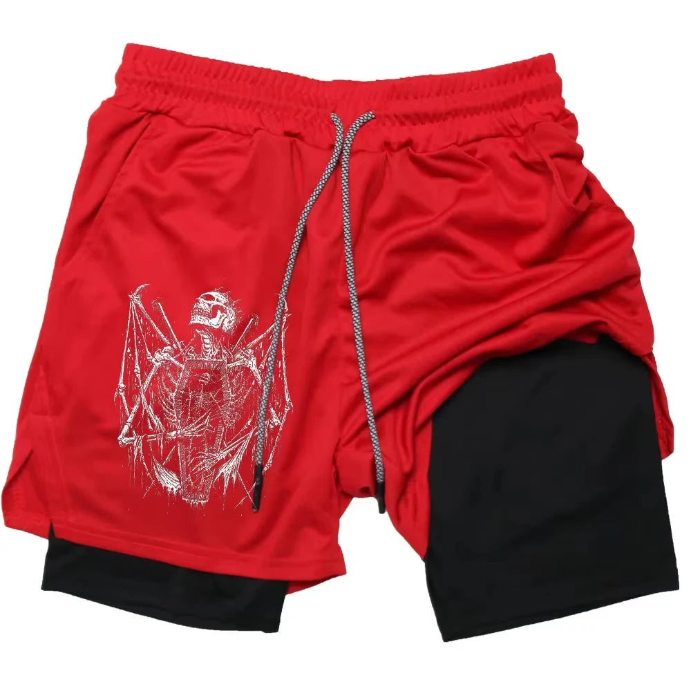 Y2K Skull 2-in-1 Gym Shorts | Men's Quick Dry Training Shorts Shorts - The Eezee Shop
