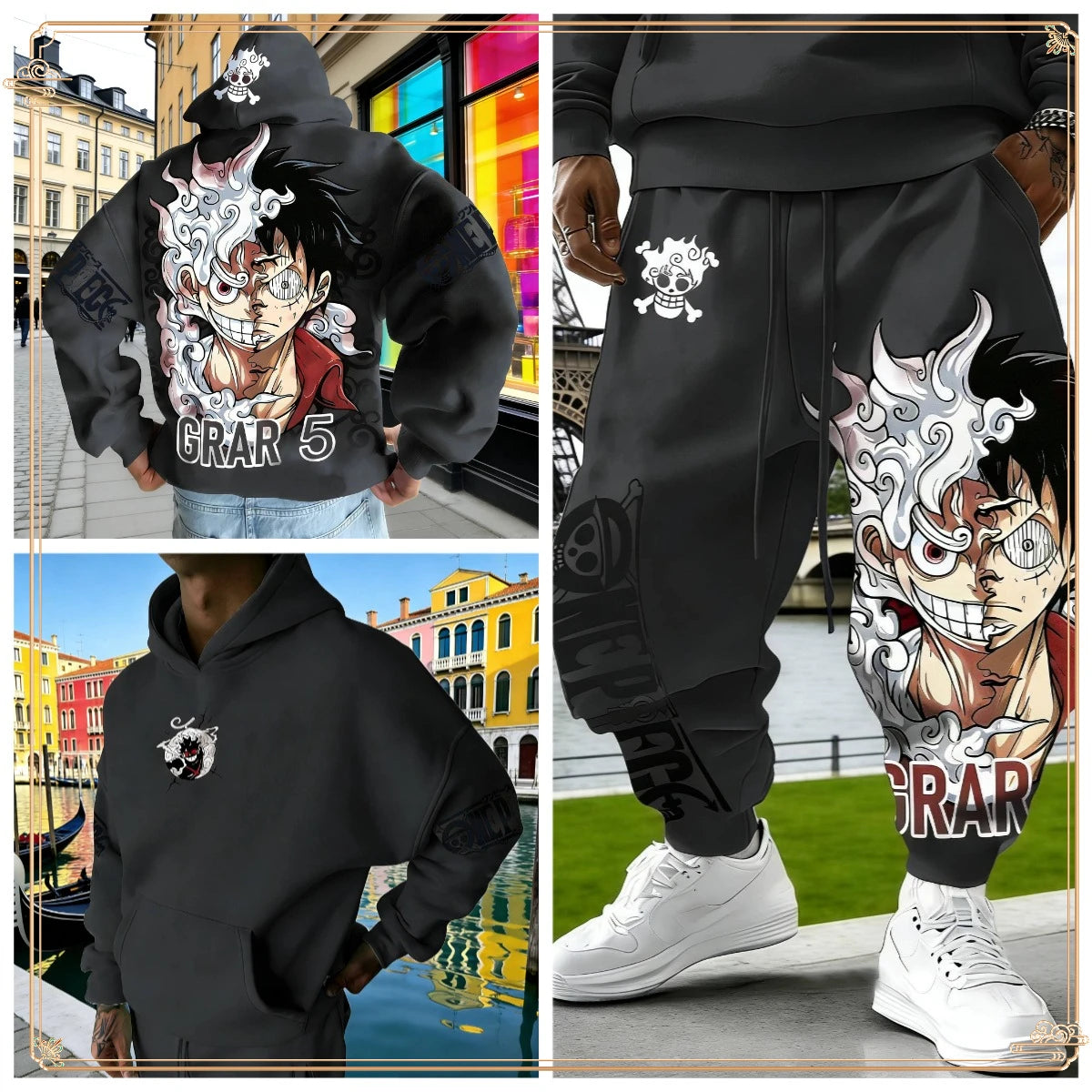Luffy Gear 5 Hoodie & Pants Set | Red Cotton Tracksuit Outfit Sets - The Eezee Shop