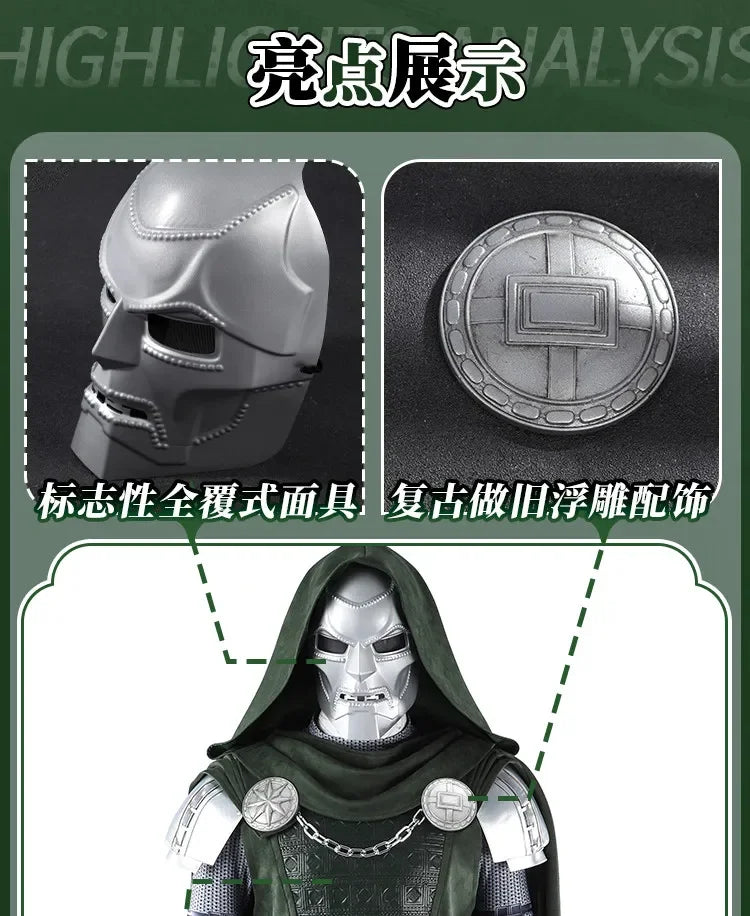 Doctor Doom Armor Cosplay Costume | Green Hooded Cape & Mask Set Cosplay Costumes - The Eezee Shop