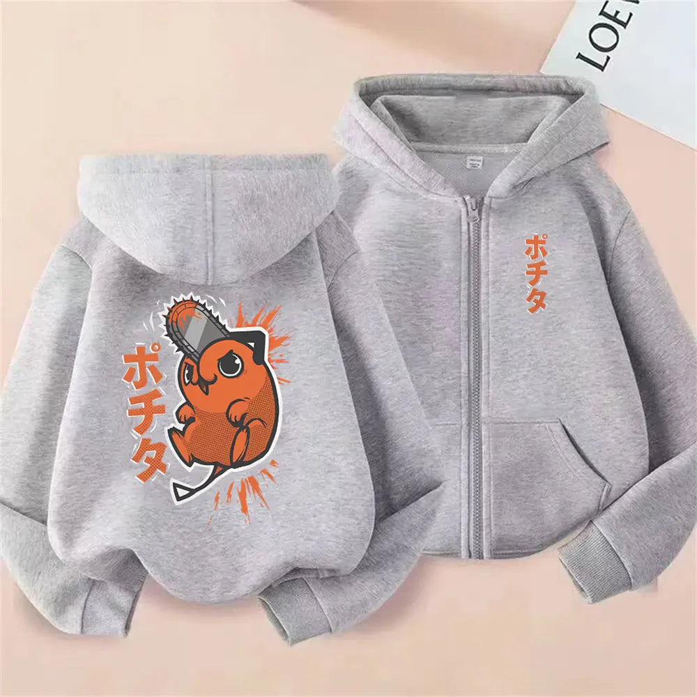 Pochita Washed Zip-Up Hoodie | Chainsaw Man Retro Jacket Hoodies & Sweatshirts - The Eezee Shop