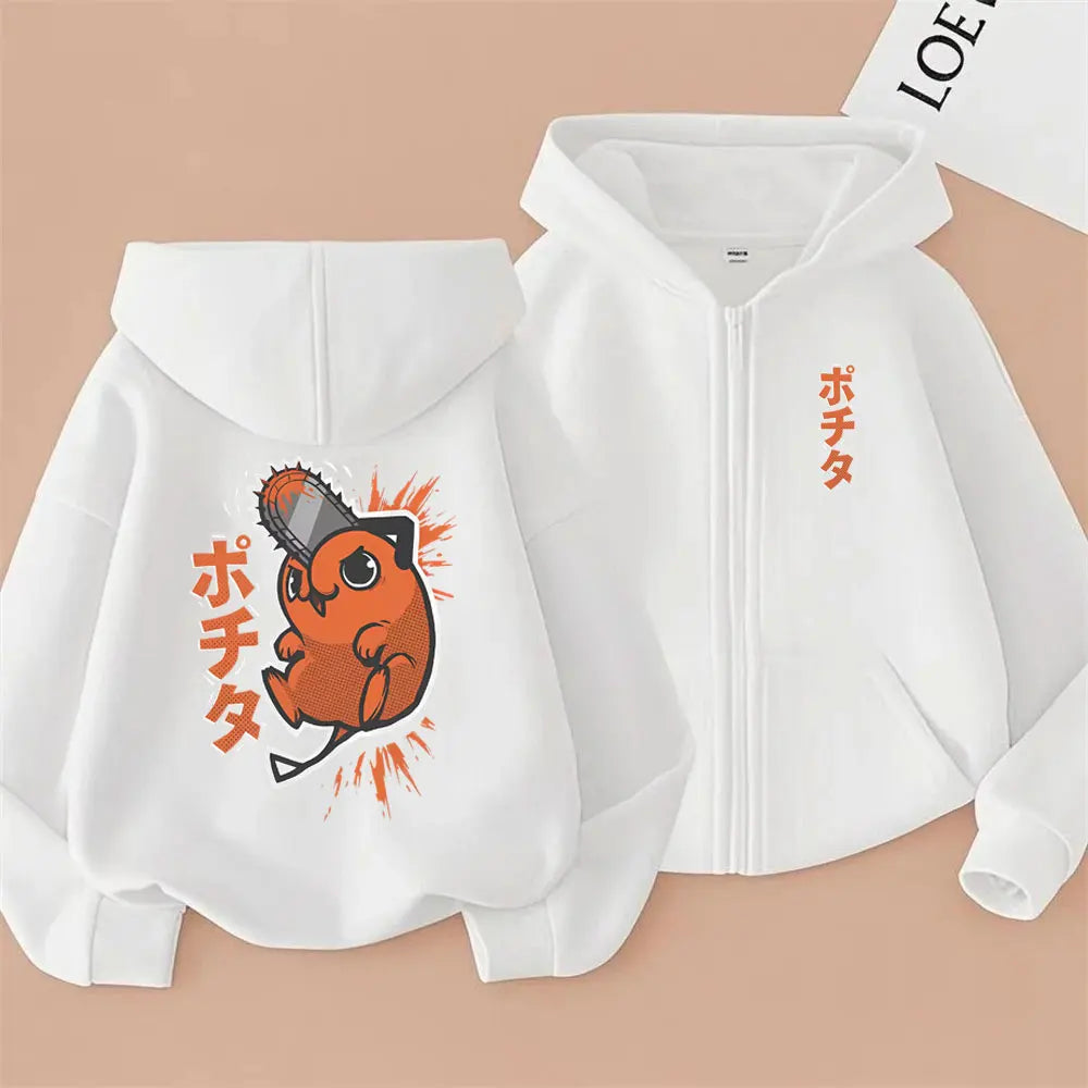 Pochita Washed Zip-Up Hoodie | Chainsaw Man Retro Jacket Hoodies & Sweatshirts - The Eezee Shop