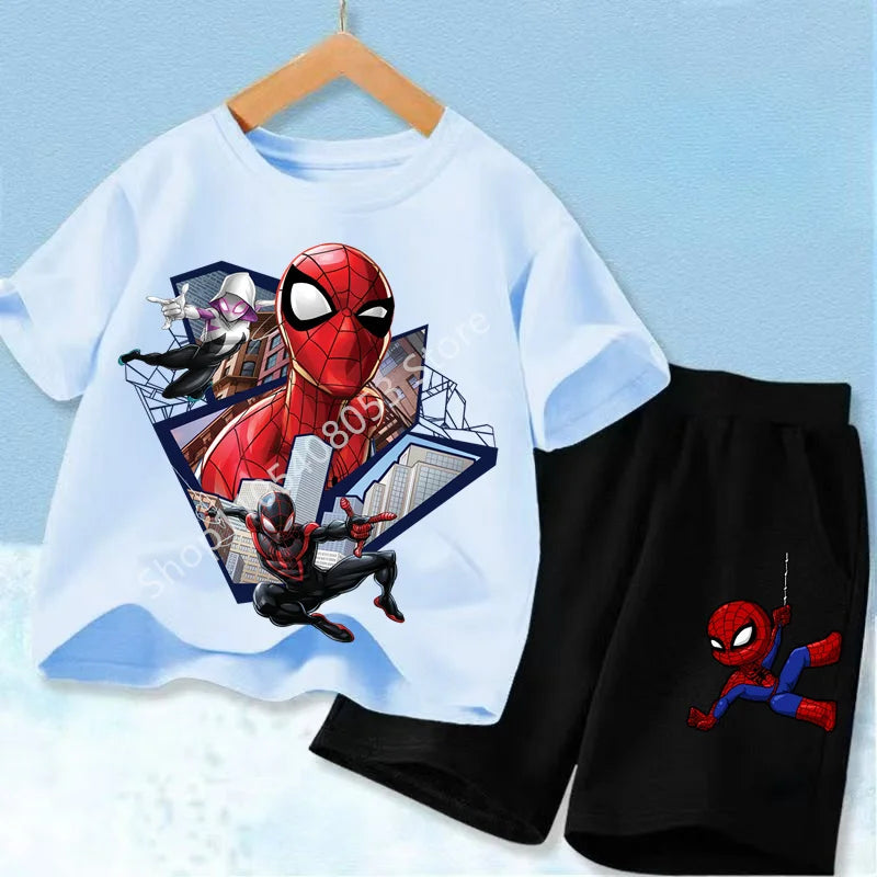 Kids Spider Hero T-Shirt & Shorts Set | Summer Outfit 3-12Y Outfit Sets - The Eezee Shop