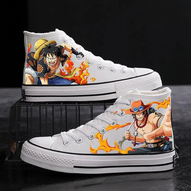 One Piece High-Top Canvas Shoes | Luffy & Zoro Graffiti Sneakers Sneakers - The Eezee Shop