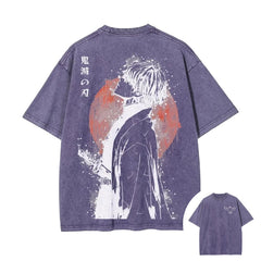 2026 Summer New Zenitsu Agatsuma Breath of Thunder Retro Washed Old T-shirt Demon Slayer 90s Street Style Short-sleeved Top Anime Tshirts - The Eezee Shop