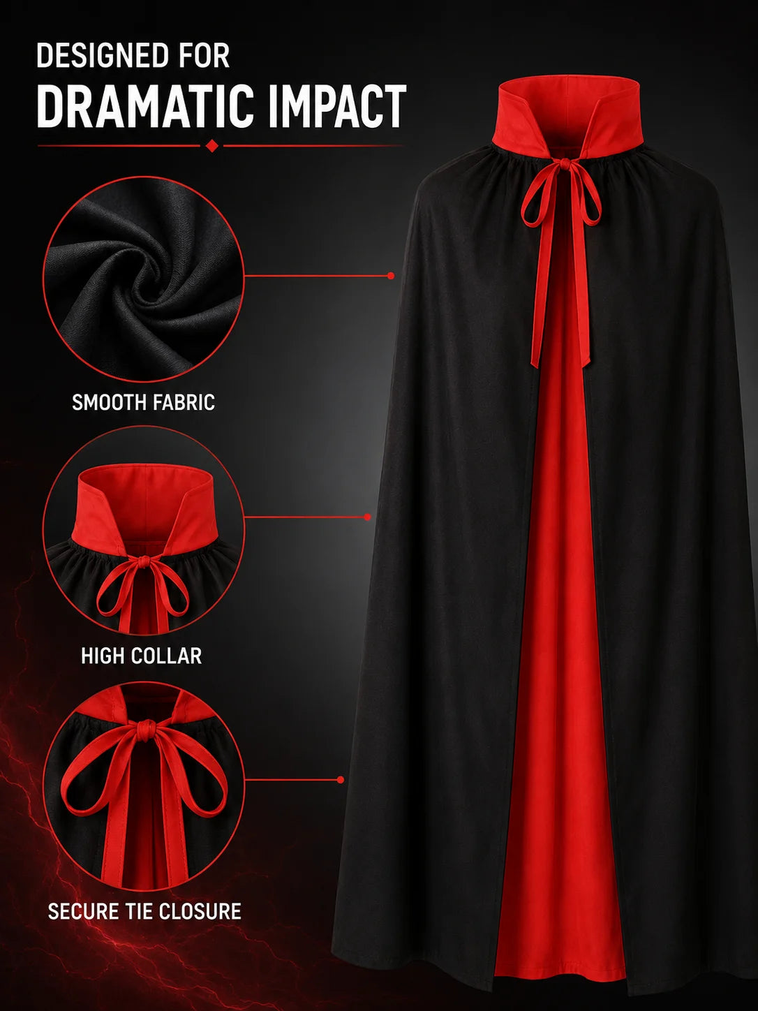 Reversible Vampire Cape | Red & Black Halloween Cosplay Cloak Cosplay Accessories - The Eezee Shop
