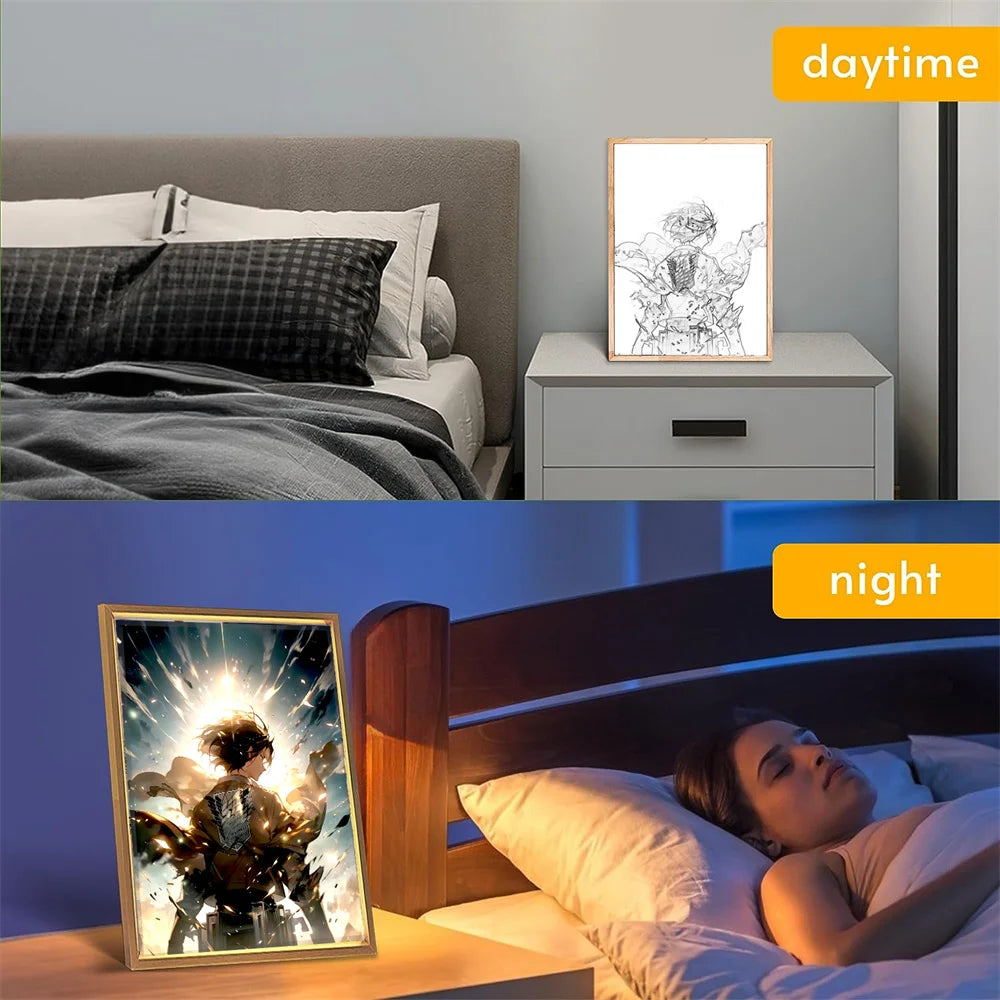 Attack on Titan LED Night Light Painting Frame Anime Wall Decor for Bedroom & Gaming Setup Anime Lamps - The Eezee Shop
