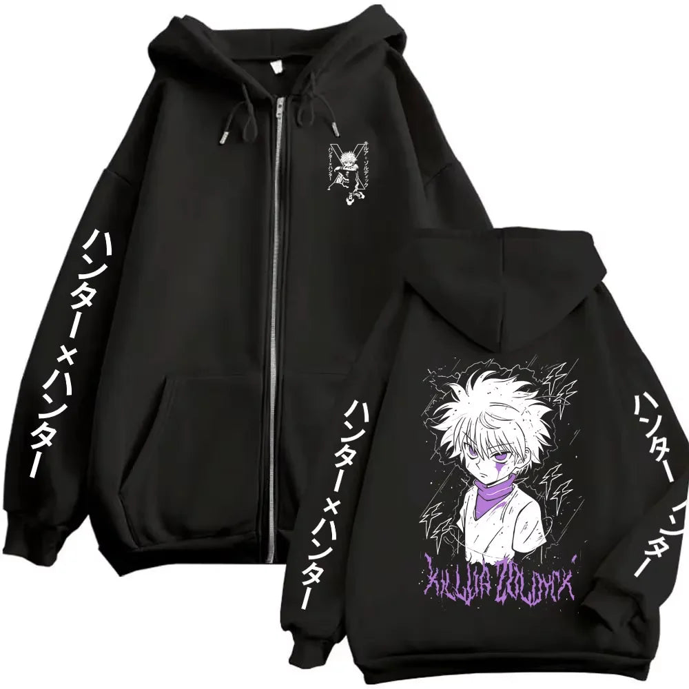 Killua Zoldyck Zip-Up Hoodie | Hunter x Hunter Fleece Jacket Hoodies & Sweatshirts - The Eezee Shop