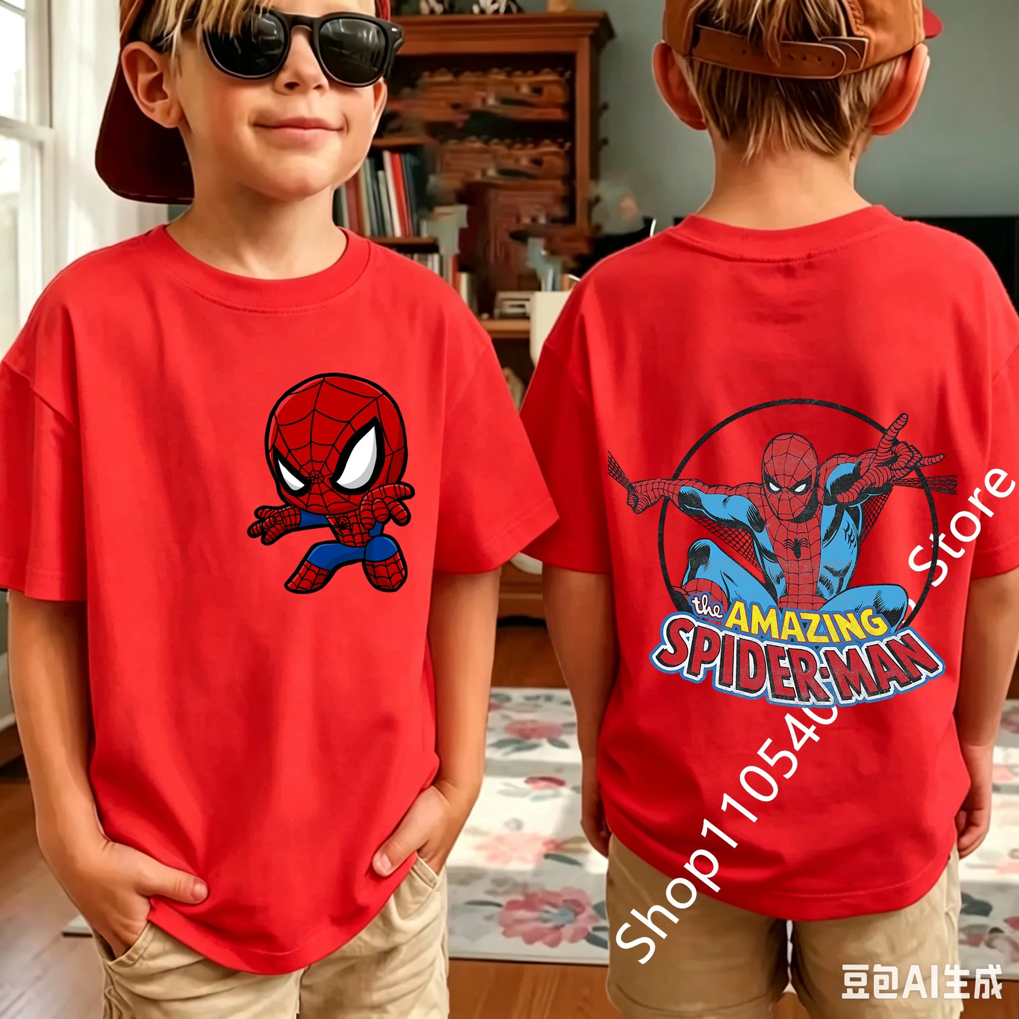 Kids Spider Hero Graphic Tee | Classic Character Print Shirt Graphic Tees - The Eezee Shop