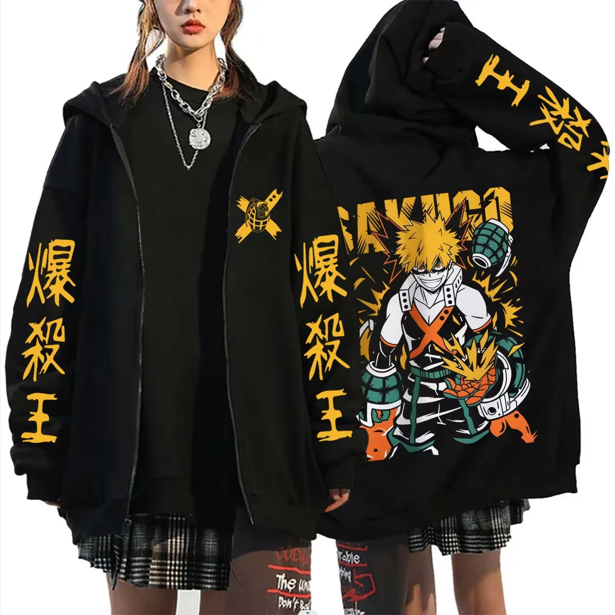 Bakugo Katsuki Zip-Up Hoodie | My Hero Academia Oversized Jacket Hoodies & Sweatshirts - The Eezee Shop