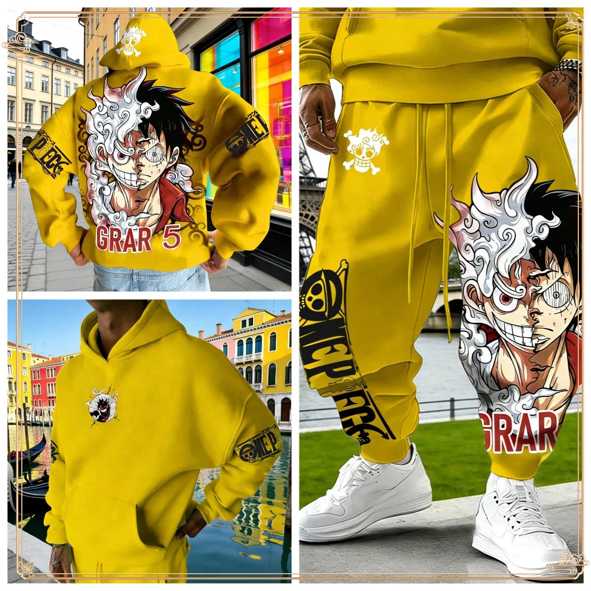 Luffy Gear 5 Hoodie & Pants Set | Red Cotton Tracksuit Outfit Sets - The Eezee Shop