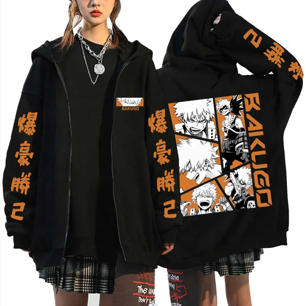 Bakugo Katsuki Zip-Up Hoodie | My Hero Academia Oversized Jacket Hoodies & Sweatshirts - The Eezee Shop