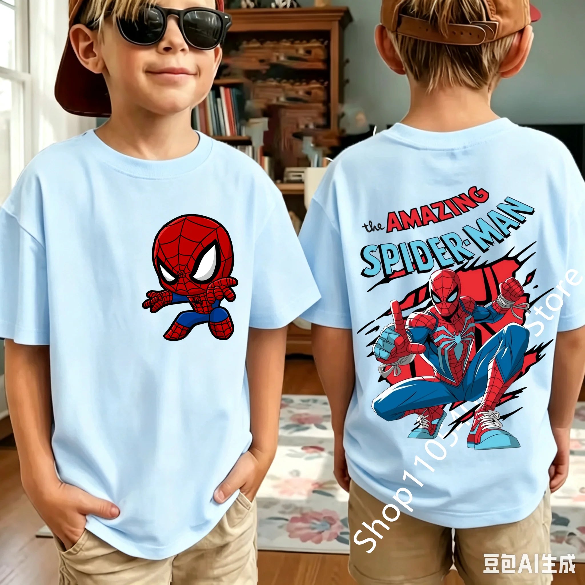 Kids Spider Hero Graphic Tee | Classic Character Print Shirt Graphic Tees - The Eezee Shop