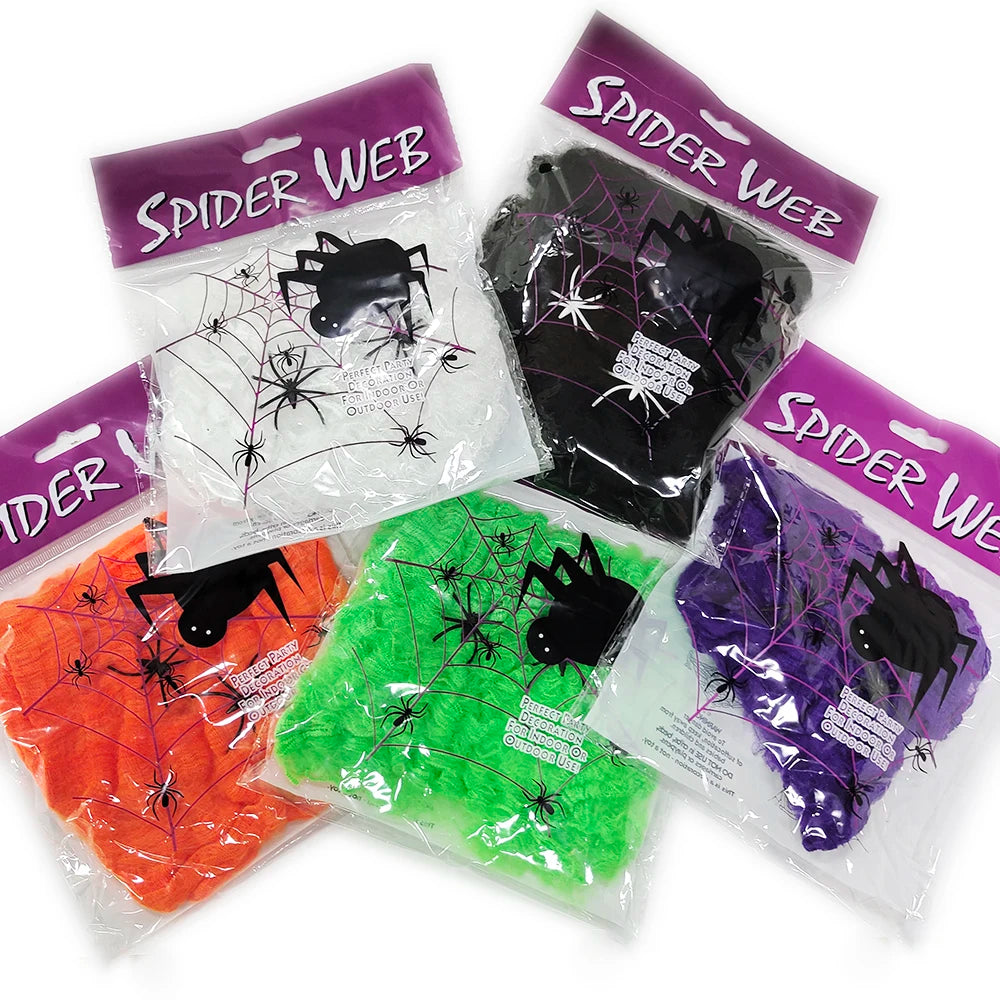 Glow Stretch Spider Web with Spiders | Halloween Cobweb Decor Halloween Decorations - The Eezee Shop