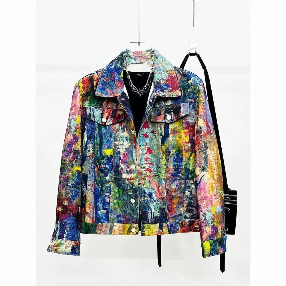 Y2K Graffiti Print Denim Jacket | Unisex Loose Streetwear Jackets - The Eezee Shop