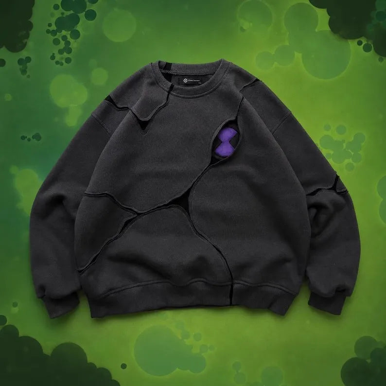 Dark Purple Patchwork Hoodie | Vintage Irregular Slit Pullover Hoodies & Sweatshirts - The Eezee Shop