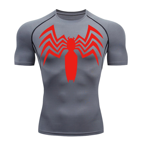 Spider Print Compression Shirts for Men Summer Short Sleeve Rash Guard Other - The Eezee Shop