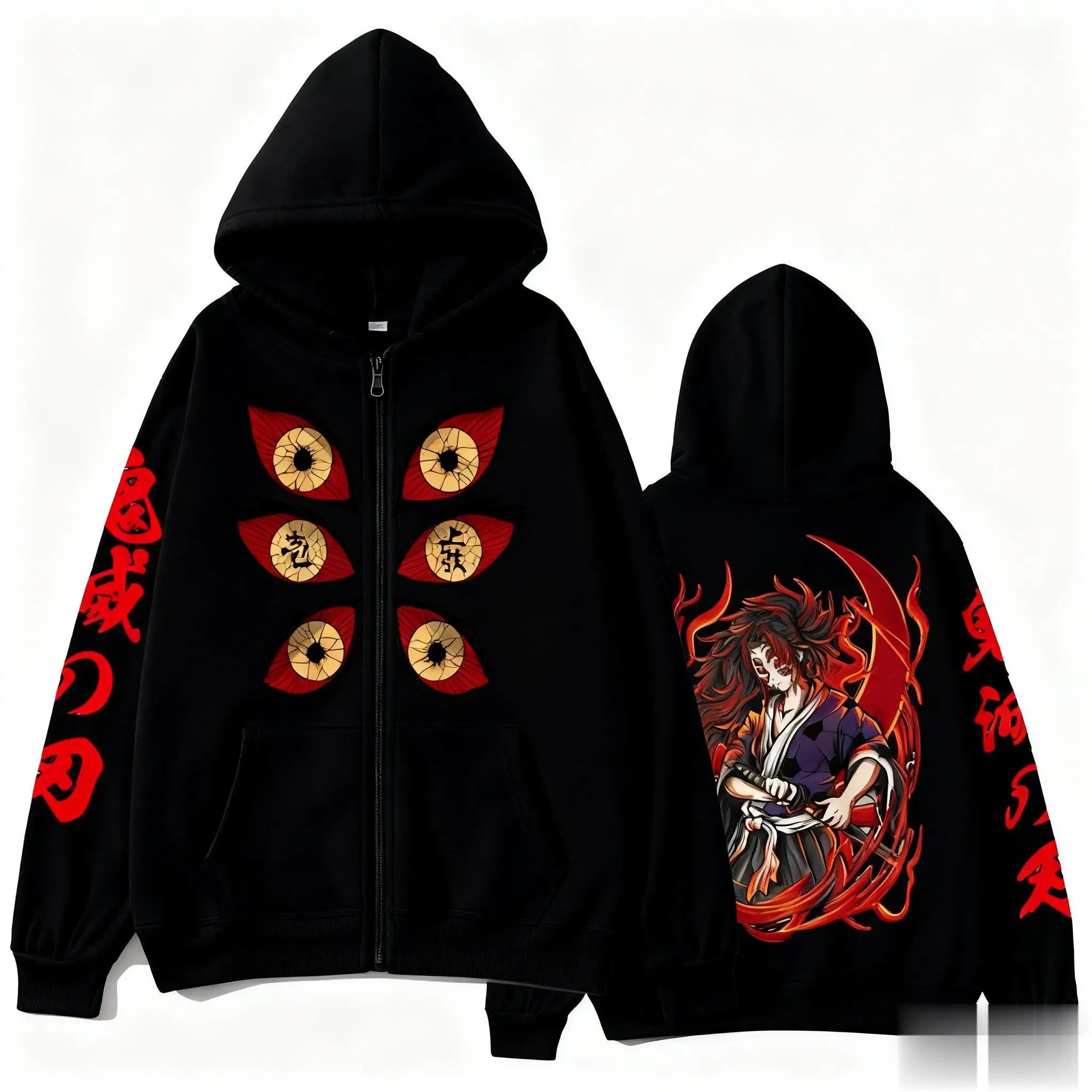 Kokushibo Cotton Zip-Up Hoodie | Demon Slayer Harajuku Jacket Hoodies & Sweatshirts - The Eezee Shop